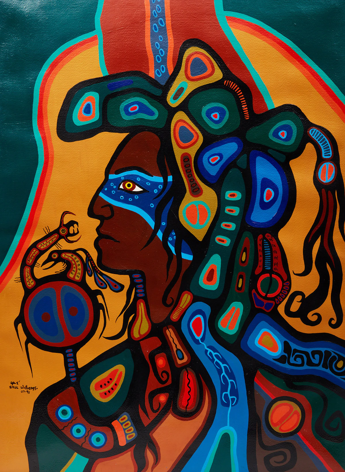 Saul Williams, Anishinaabe (Man Lowered From Sky), acrylic on paper, 1991