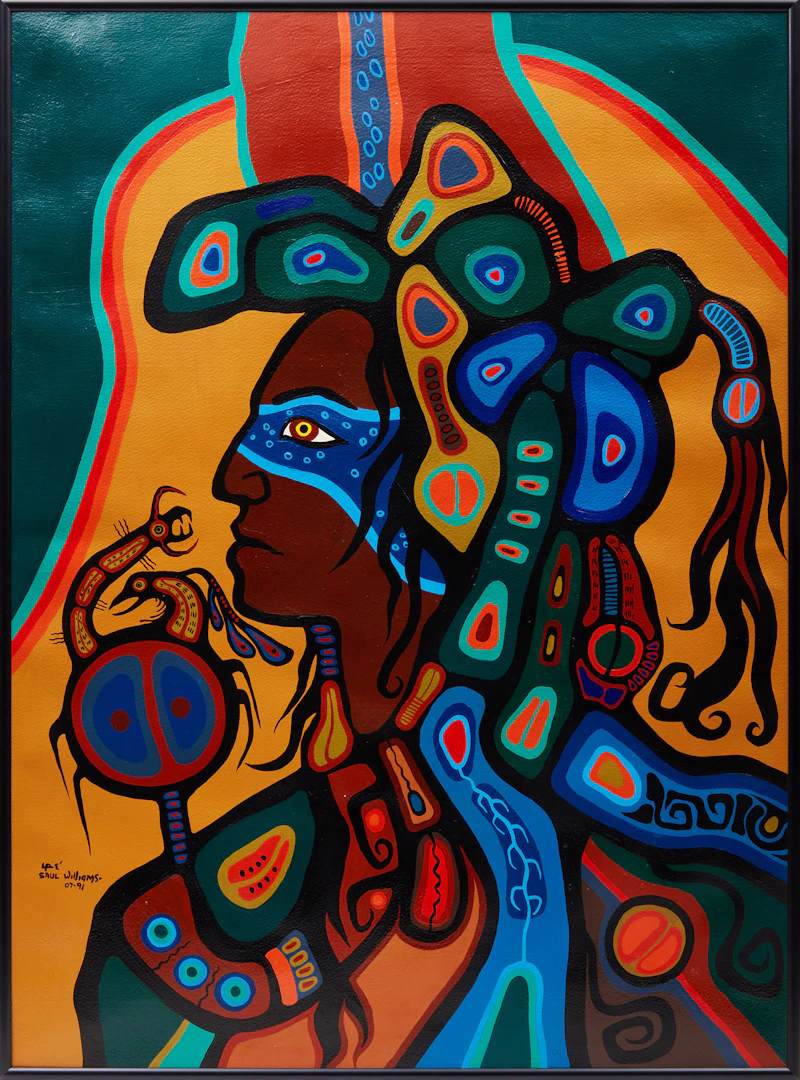 Saul Williams, Anishinaabe (Man Lowered From Sky), acrylic on paper, 1991 - view 2