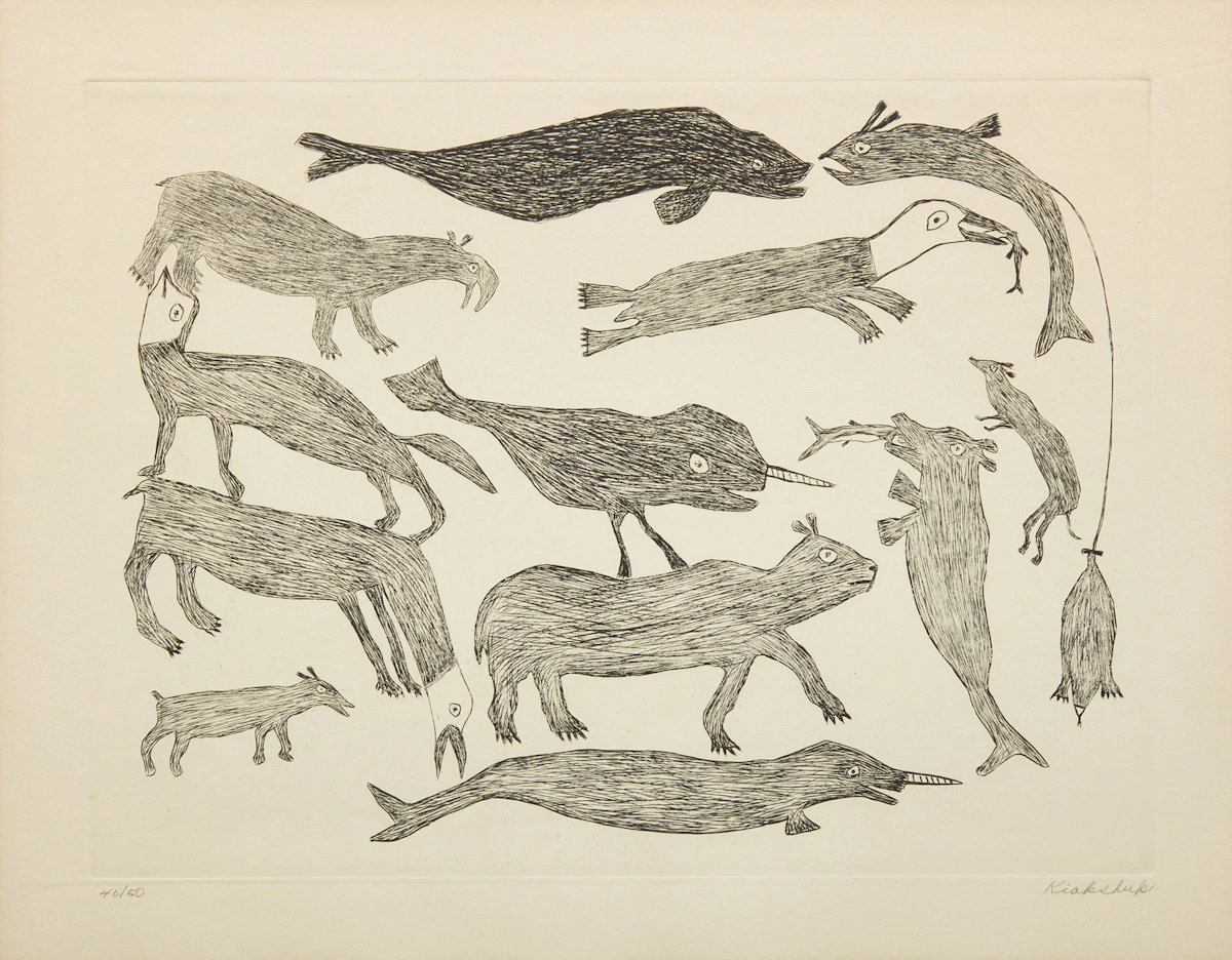 Kiakshuk, Animals; Untitled , two engravings