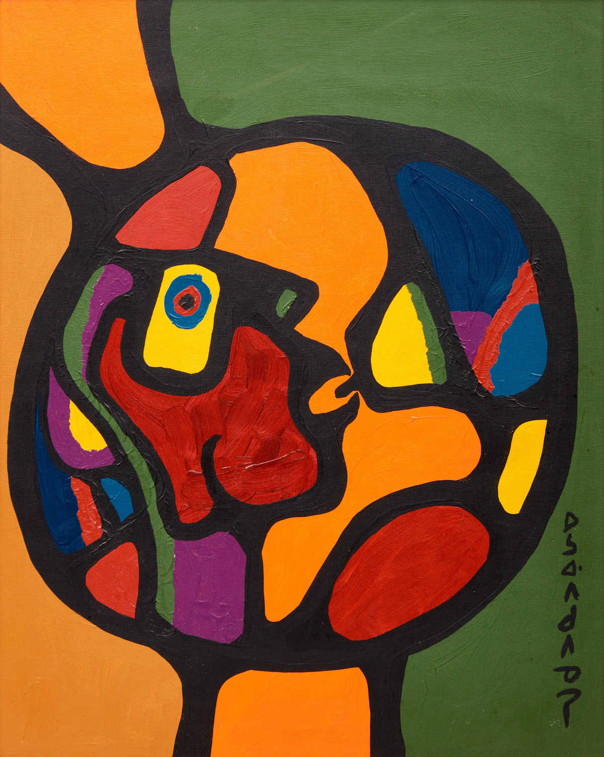 Norval Morrisseau, Spirit Figure Suckling, acrylic on board