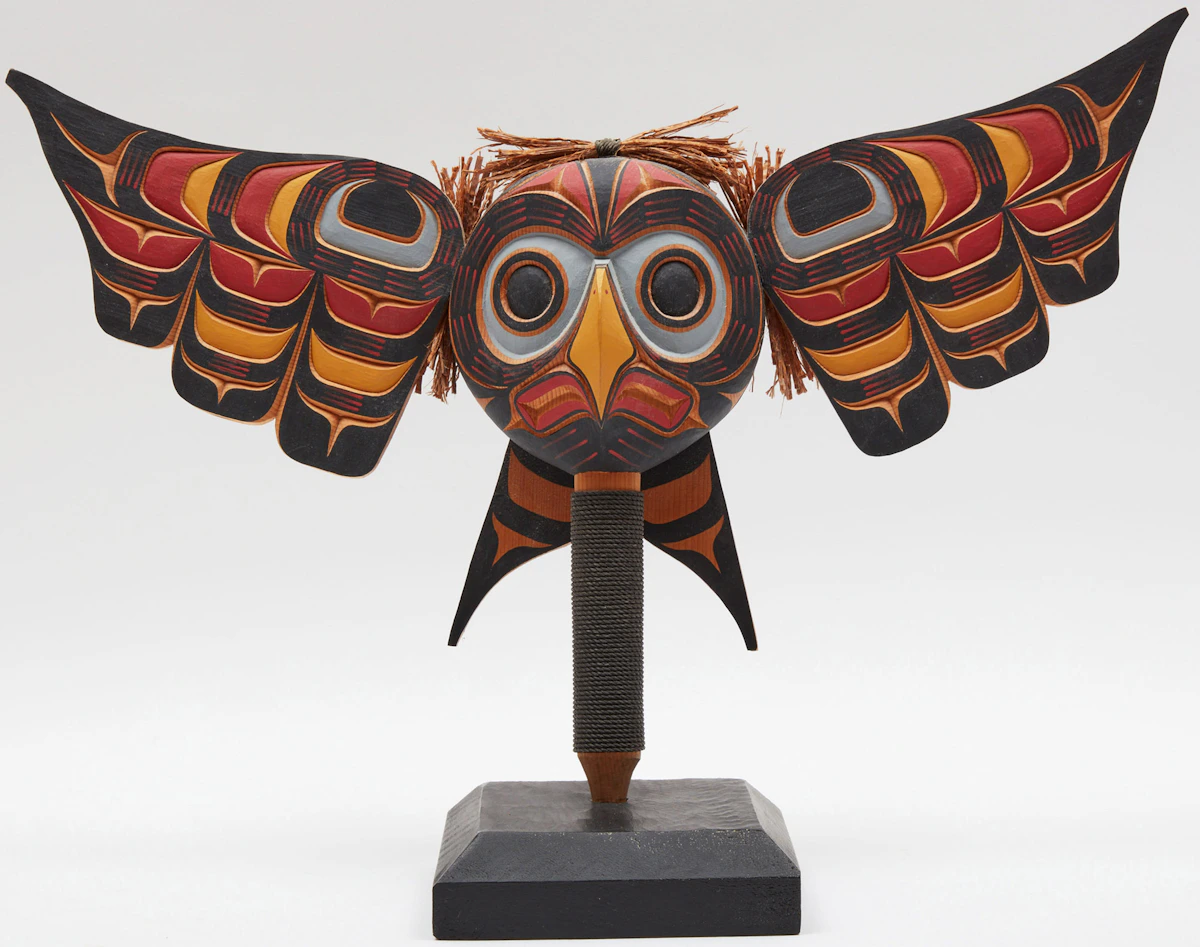 Jason Hunt, Kwagulth Owl Rattle, painted wood