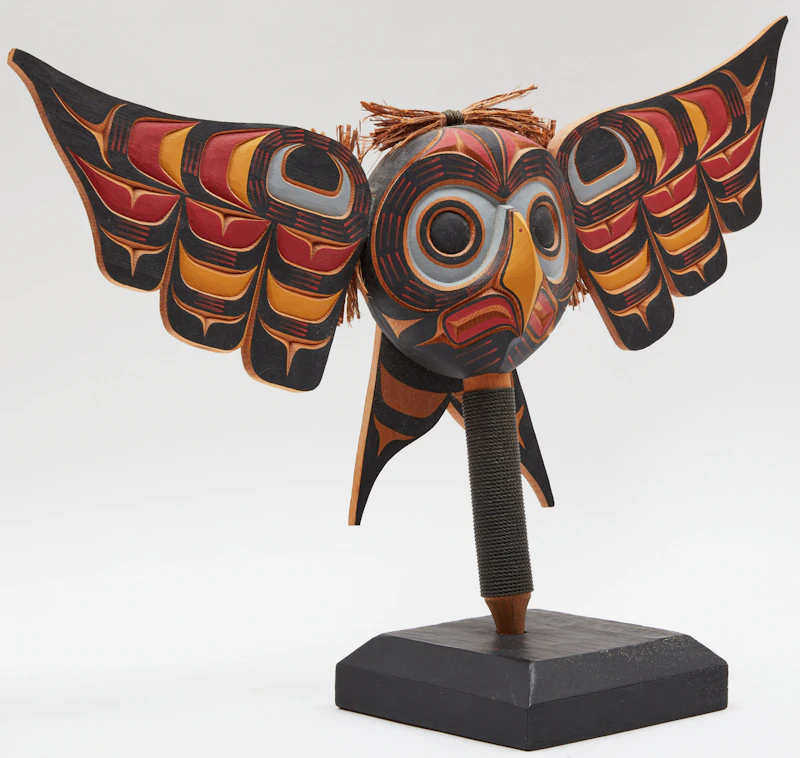 Jason Hunt, Kwagulth Owl Rattle, painted wood - view 2