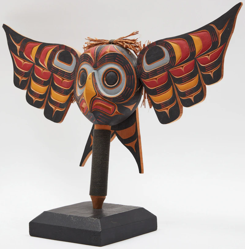 Jason Hunt, Kwagulth Owl Rattle, painted wood - view 3