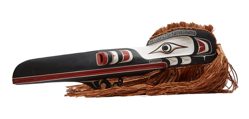 Stan Hunt, Raven Mask, painted wood with cedar bark - view 2