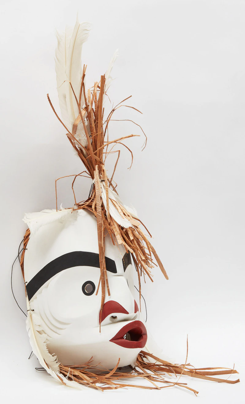 Patrick  Amos and Rylan Amos, Nuu-chah-nulth Style Lost Whaler Mask, painted wood with cedar bark and feathers, 1997 - view 3