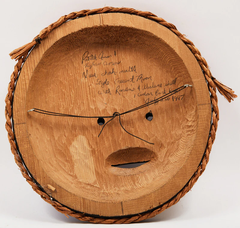 Patrick Amos, Crescent Moon, painted wood with shell and cedar bark raffia, 1997 - view 2