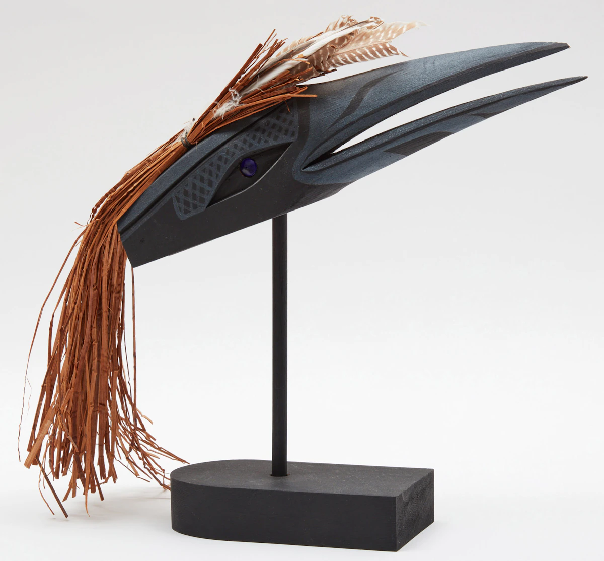Patrick Amos, Nuu-chah-nulth Hummingbird, painted wood with feathers and cedar bark, 2011