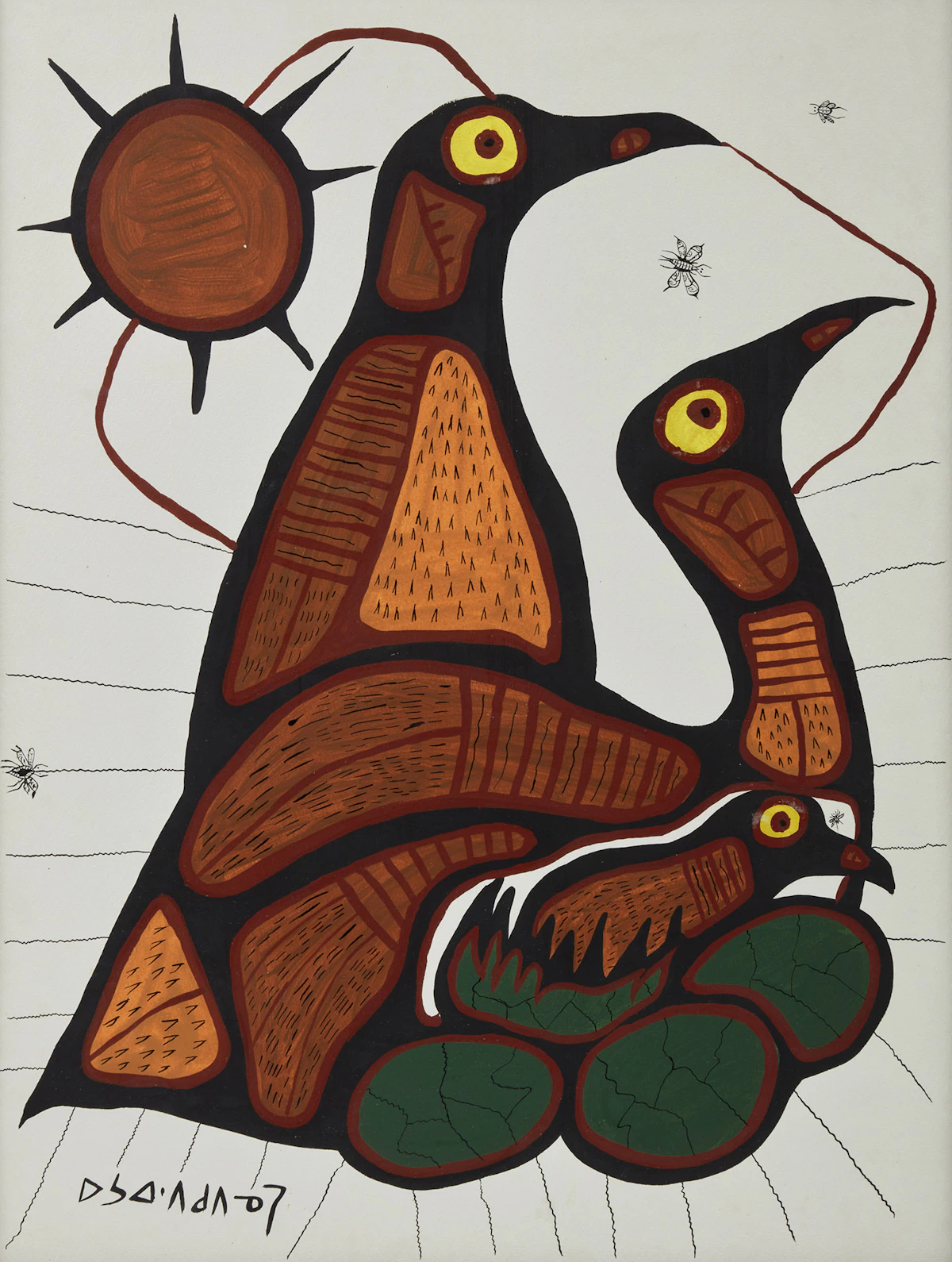 Norval Morrisseau, Loon Family, acrylic on paper, circa 1970