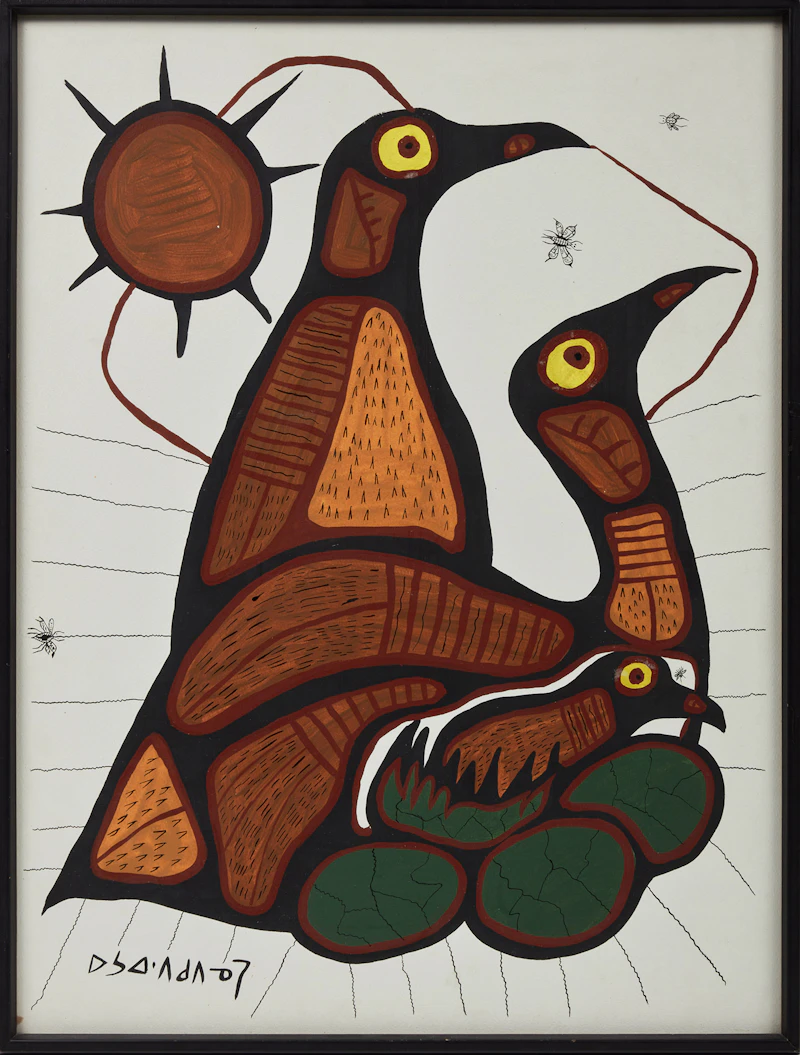 Norval Morrisseau, Loon Family, acrylic on paper, circa 1970 - view 2