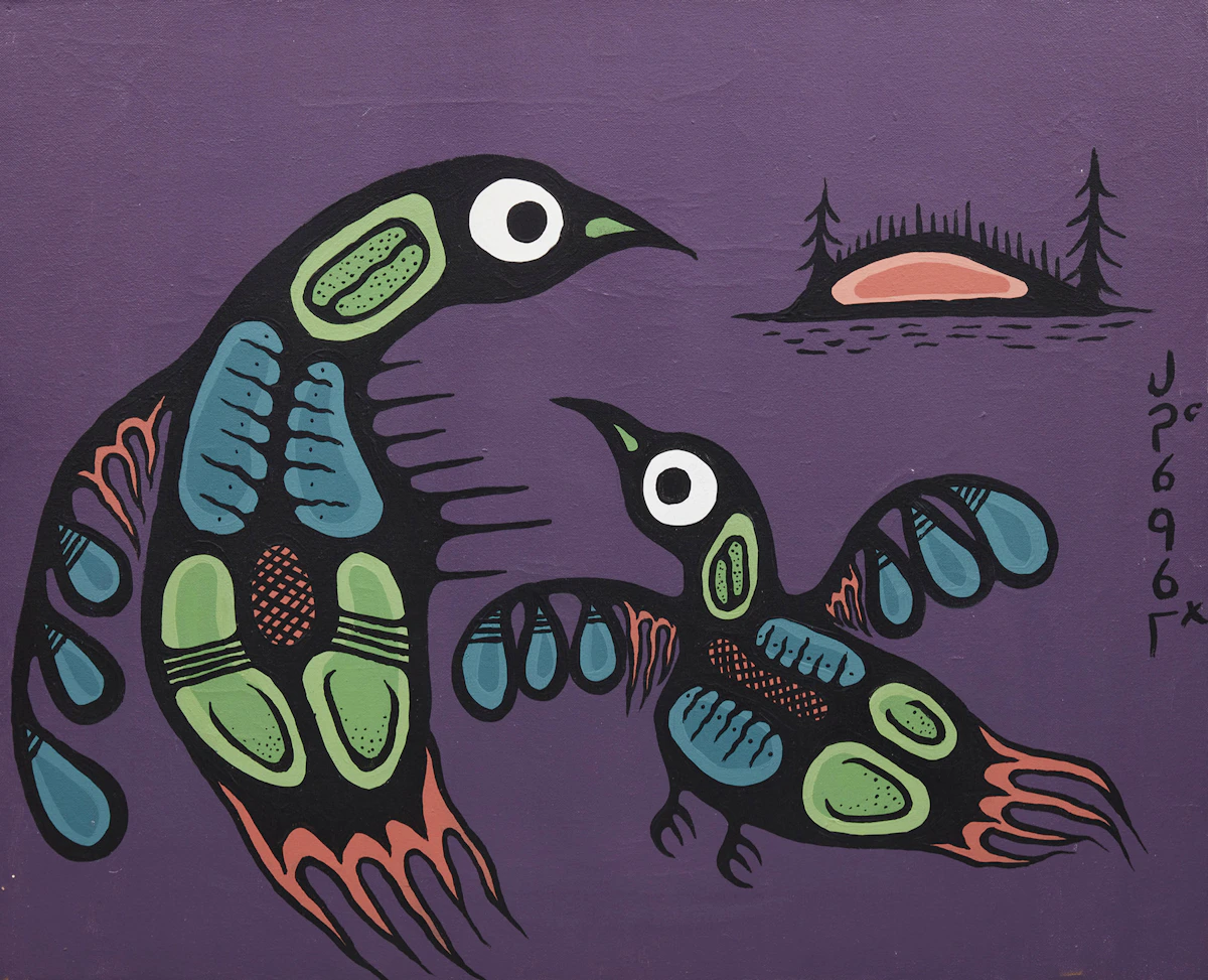 Josh Kakegamic, Birds , acrylic on canvas