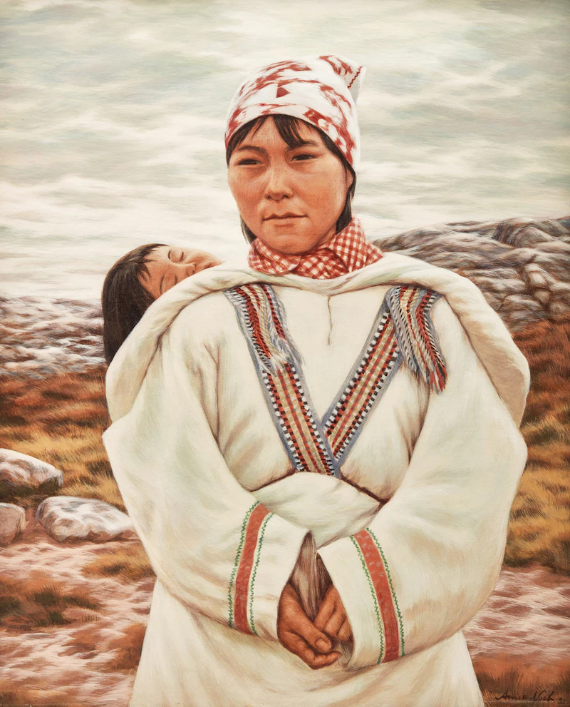Anna Noeh, Untitled (Mother and Child); Women in Pond Inlet, two oil paintings, 1980 - view 4