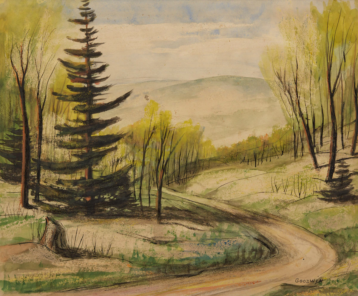 Betty Roodish Goodwin, Landscape With Winding Road, watercolour