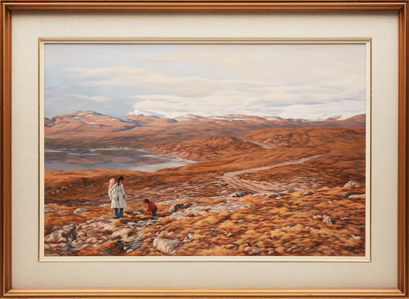 Anna Noeh, Tundra Landscape with Mother and Children, oil on canvas board, 1980 - view 2