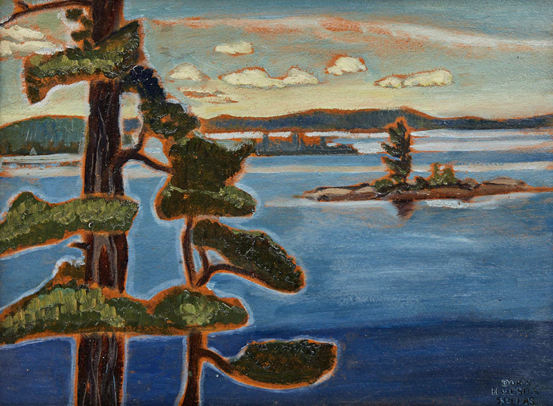 Doris Huestis Mills Speirs, Pines and Lake, Muskoka, Ontario, oil on board