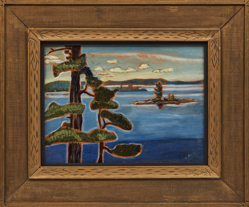 Doris Huestis Mills Speirs, Pines and Lake, Muskoka, Ontario, oil on board, August 9, 1933 - view 2