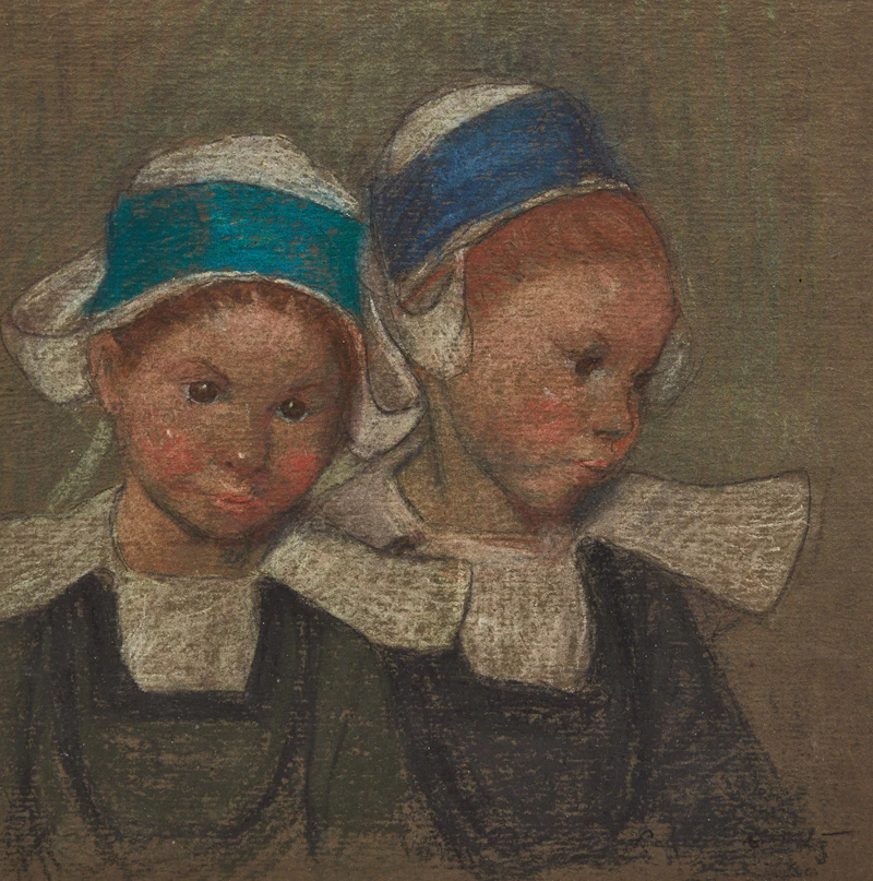 Laura Adeline Muntz Lyall, The Breton Sisters, double-sided pastel, circa 1895 - view 1