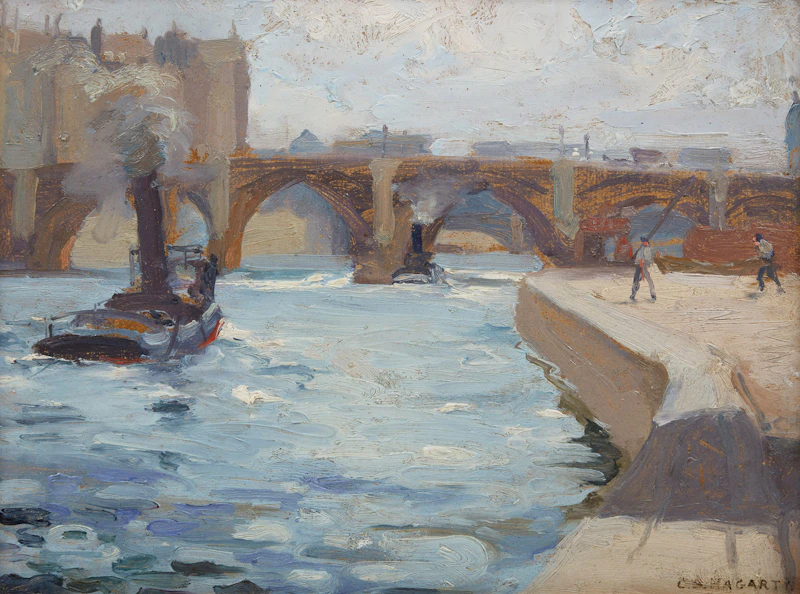 River Scene with Bridge by Clara Sophia Hagarty