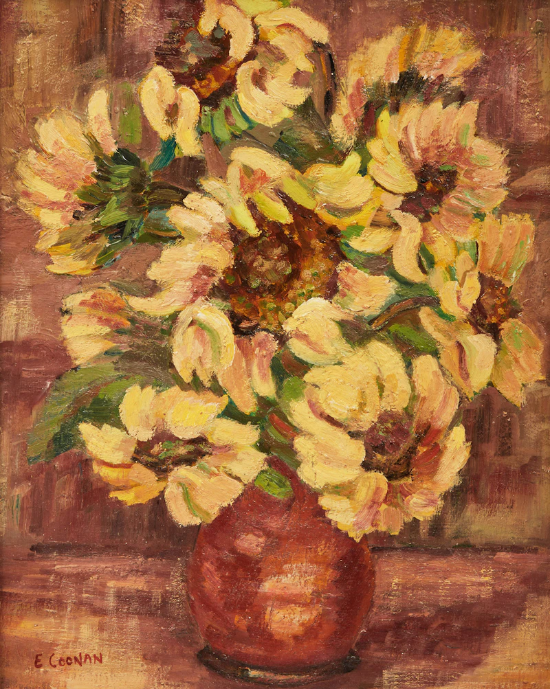 Emily Coonan, Sunflowers, oil on board