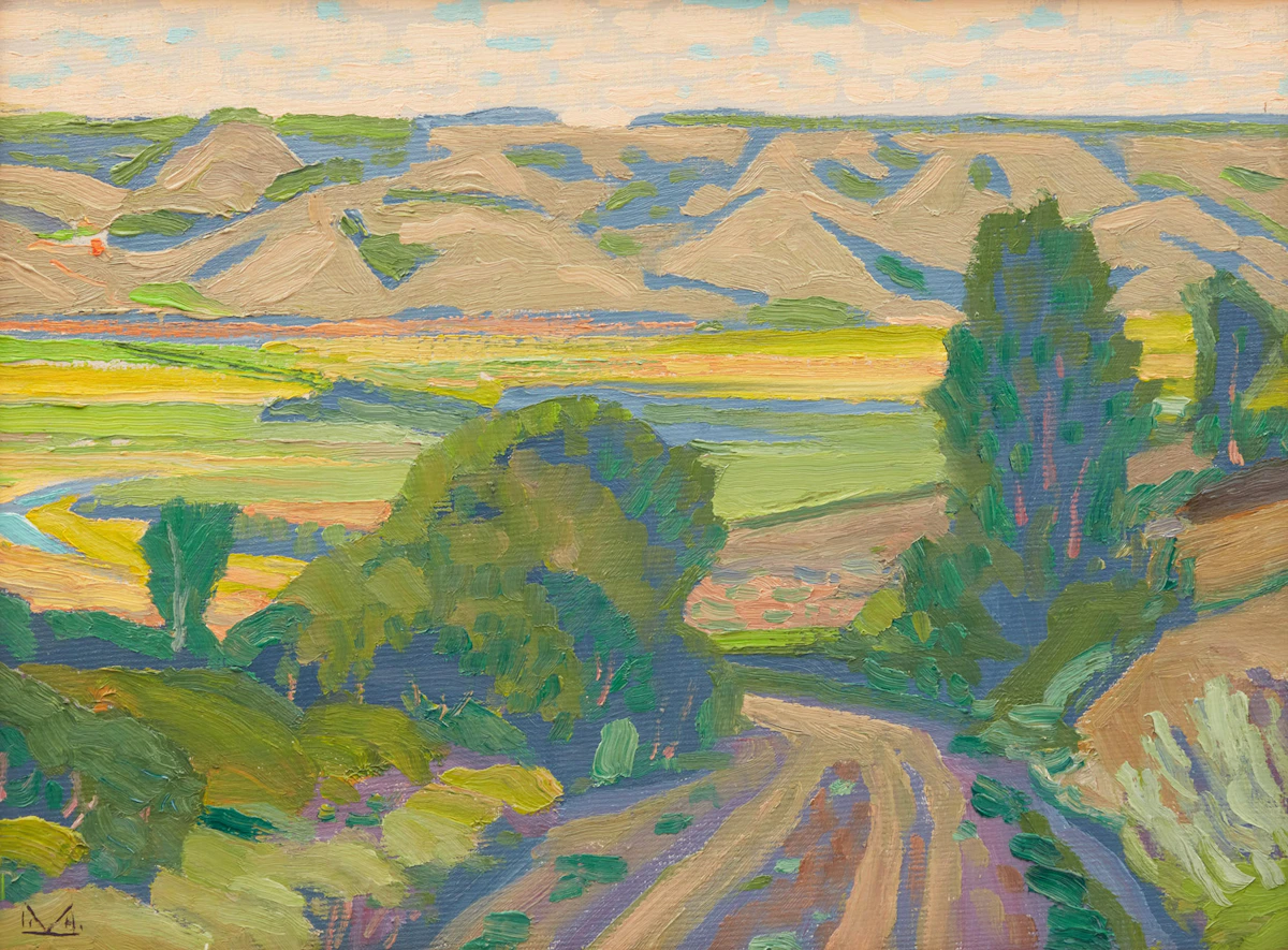 Illingworth Holey Kerr, Kennell Hill Road, Qu’Appelle Valley, oil on board, 1980