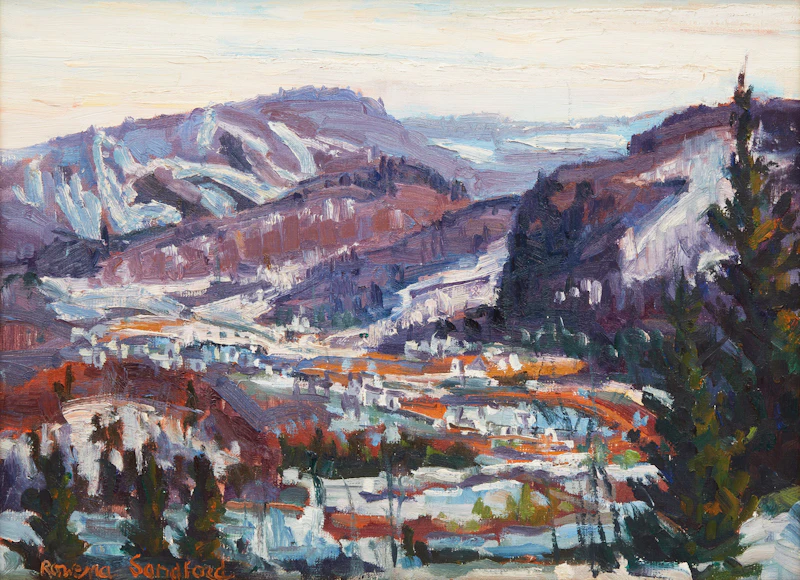 Rowena Sandford, Laurentian Hills; Looking out from Sommet bleu, two oils on board, 1979 - view 4