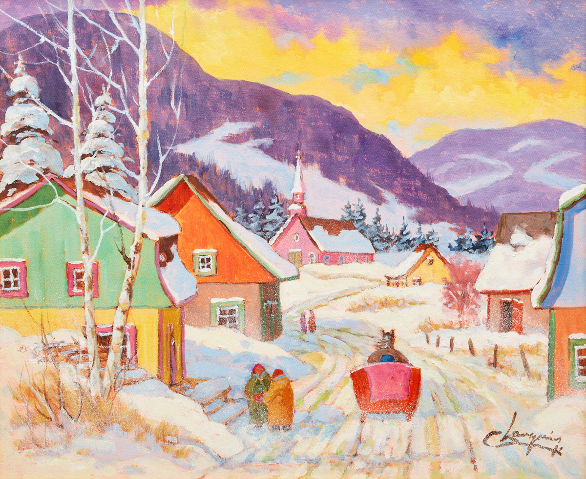 Claude Langevin, Avec la voisine, oil on canvas