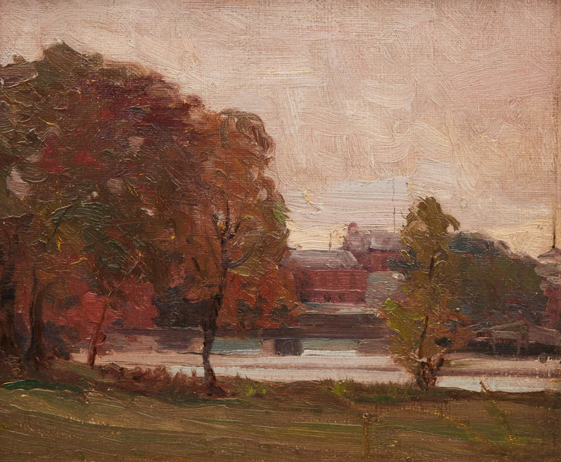Untitled (Village Across the River) by John William Beatty
