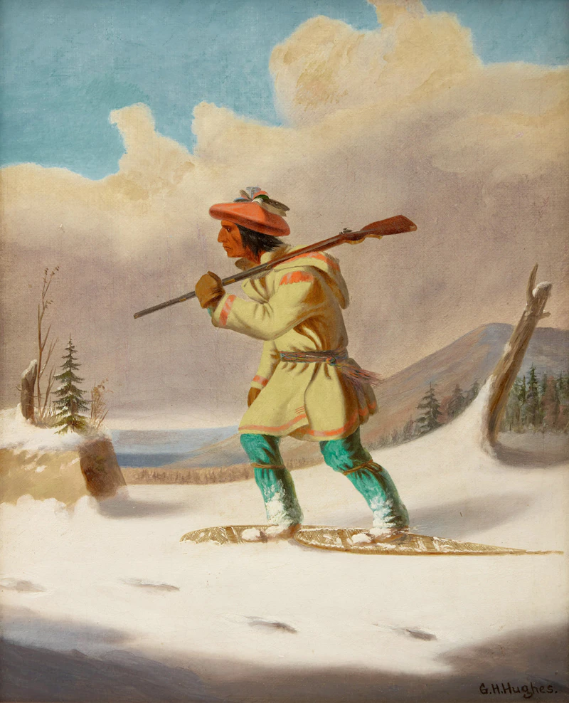 George Hart Hughes, Huron Indian on Snowshoes, oil on canvas