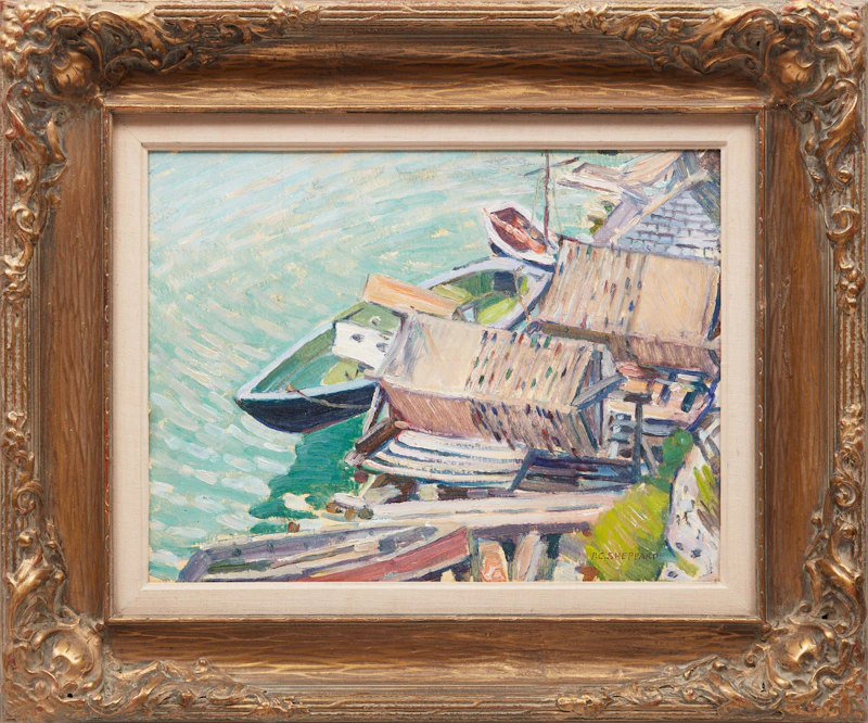 Peter Clapham Sheppard, Docked Boats, oil on board - view 2