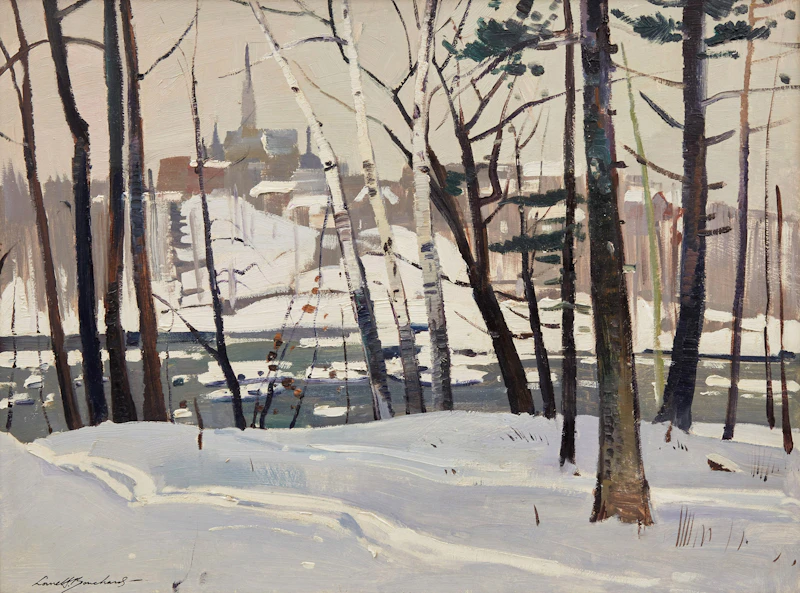 George Lorne Holland Bouchard, Looking Across to Drummondville, P.Q. (Eastern Townships), oil on board - view 1