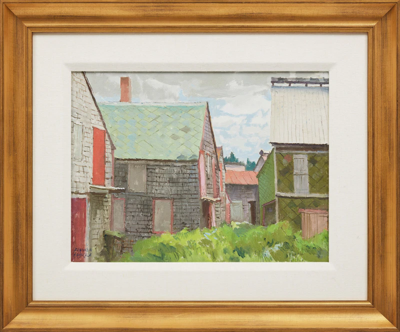 George Franklin Arbuckle, Deserted Fish Drying Houses, Sea Cove, Grand Manan, NB, oil on board, 1983 - view 2