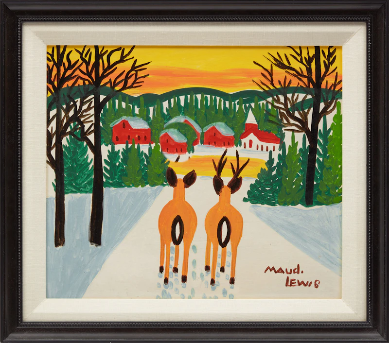Maud Lewis, Deer Overlooking Village, oil on panel - view 2