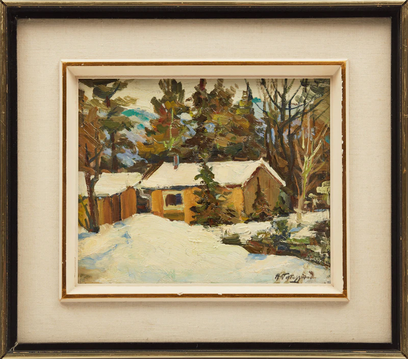 Armand Tatossian, Willard, Ont.; Shoreline Landscape; Shoreline Village , three oils on board - view 2