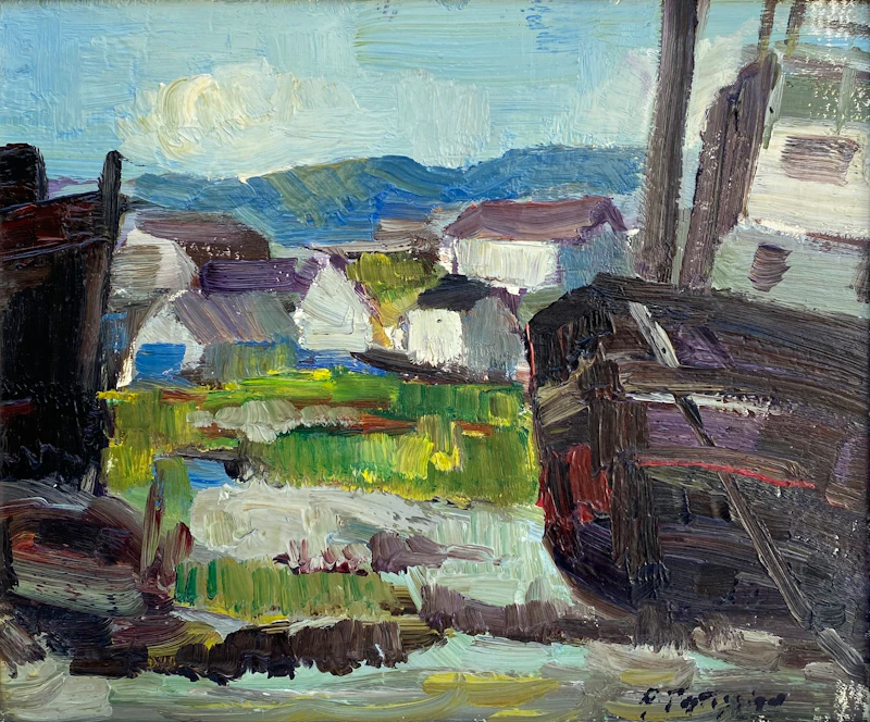 Armand Tatossian, Willard, Ont.; Shoreline Landscape; Shoreline Village , three oils on board - view 7