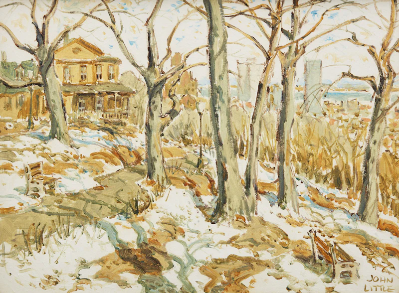 John Little, Untitled (House on the Hill), oil on board