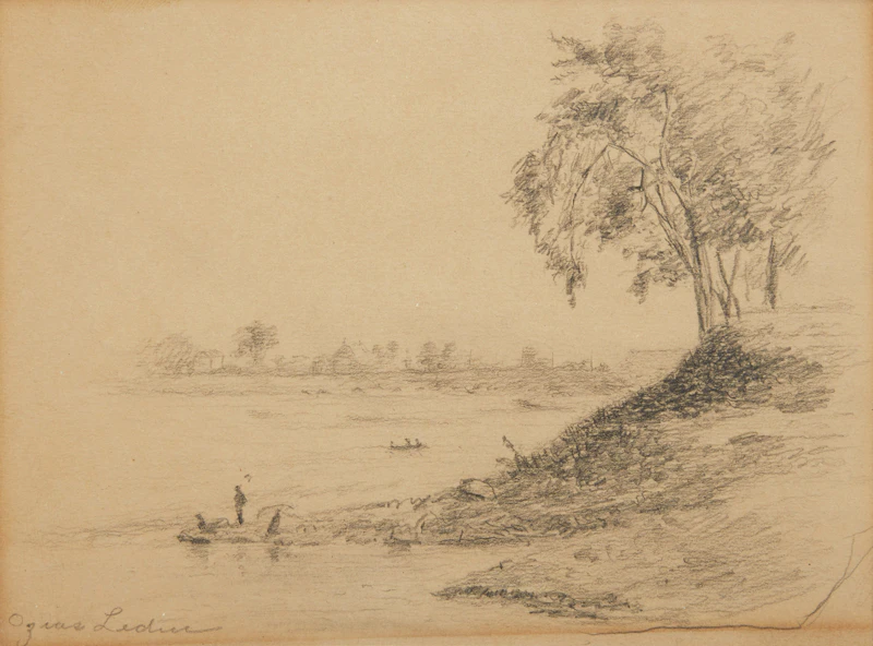 Ozias Leduc, Paysage; Taureau, two pencil drawings