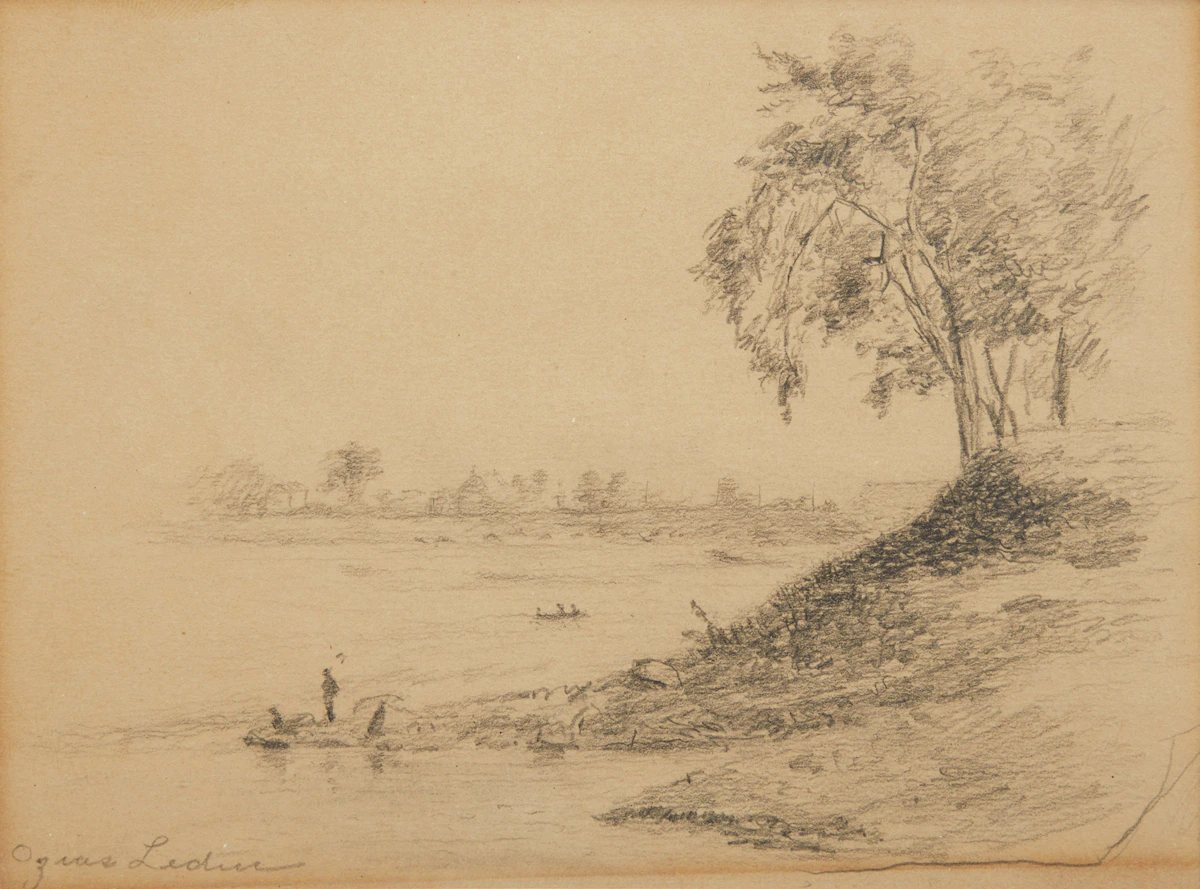 Ozias Leduc, Paysage; Taureau, two pencil drawings