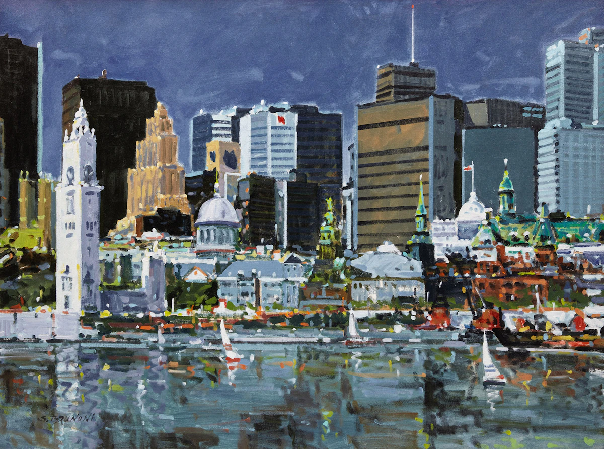 Serge Brunoni, Montréal, l’ancien et le nouveau, oil on canvas