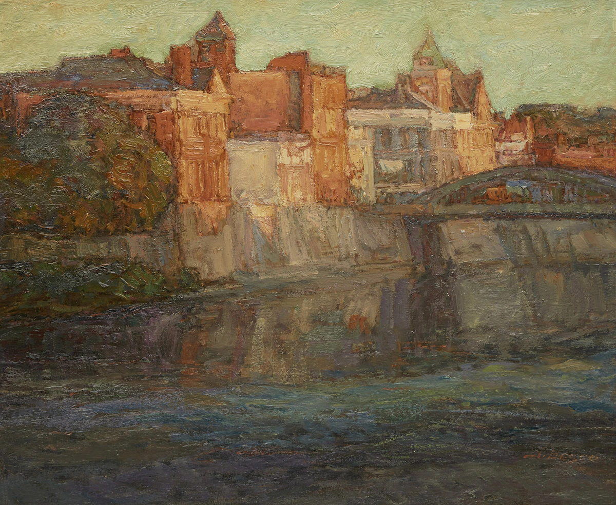 Donald Besco, Sunset (Grand River, Galt, Ontario) , oil on board