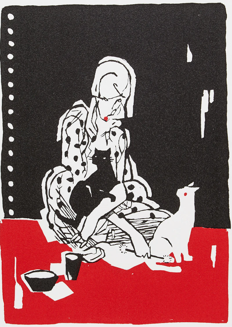 Anthony Lister, Her Cat Issues-Cat Drank So Hard It Began Talking Bird; His Cat Issues-Cat Pissed On My Work Now I Wish I Got A Bird, two colour silkscreens - view 4