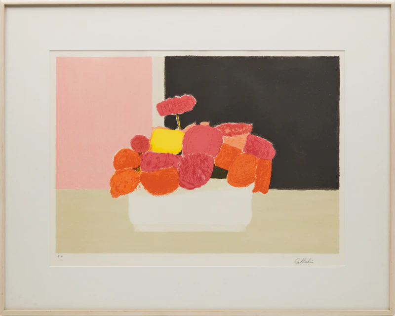 Bernard Cathelin, Deux bouquets sur nappe rouge; La jardinière de Moustiers, two colour lithographs - view 5