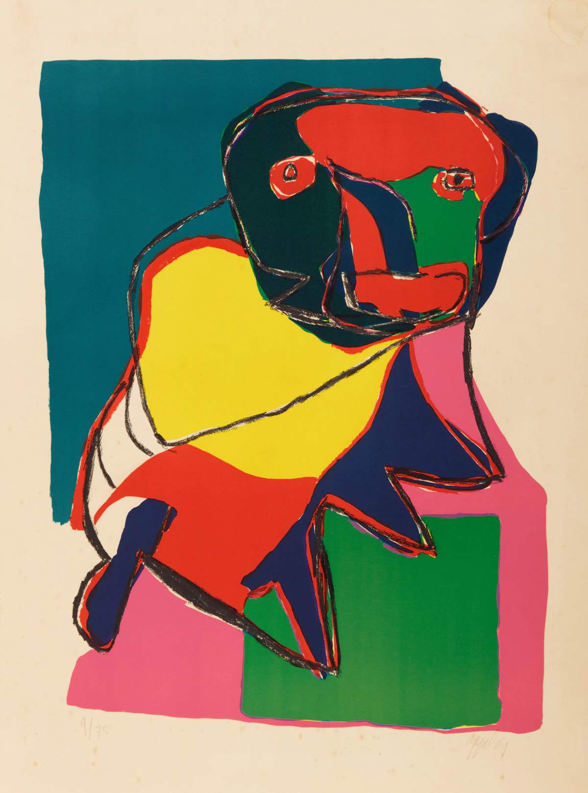 Karel Appel, Multicoloured Face, colour lithograph, 1969