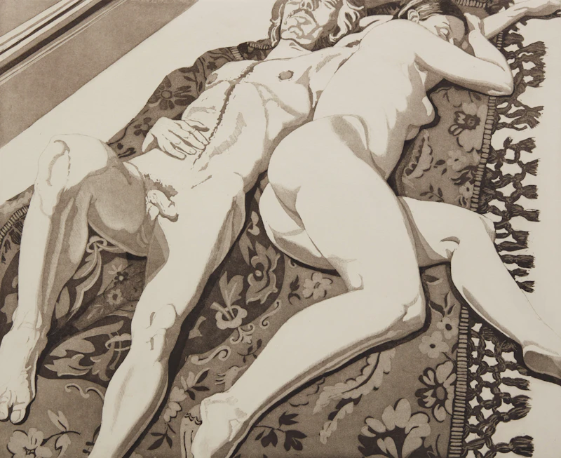 Male and Female Nudes on a Spanish Rug by Philip Pearlstein