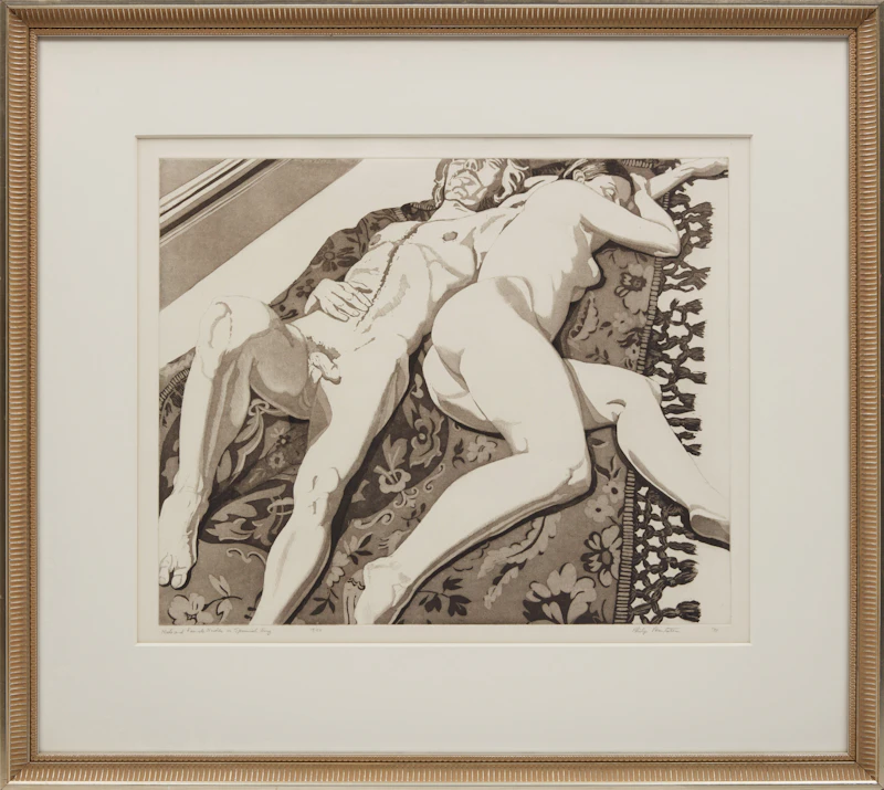 Philip Pearlstein, Male and Female Nudes on a Spanish Rug, etching and aquatint en grisaille, 1971 - view 2