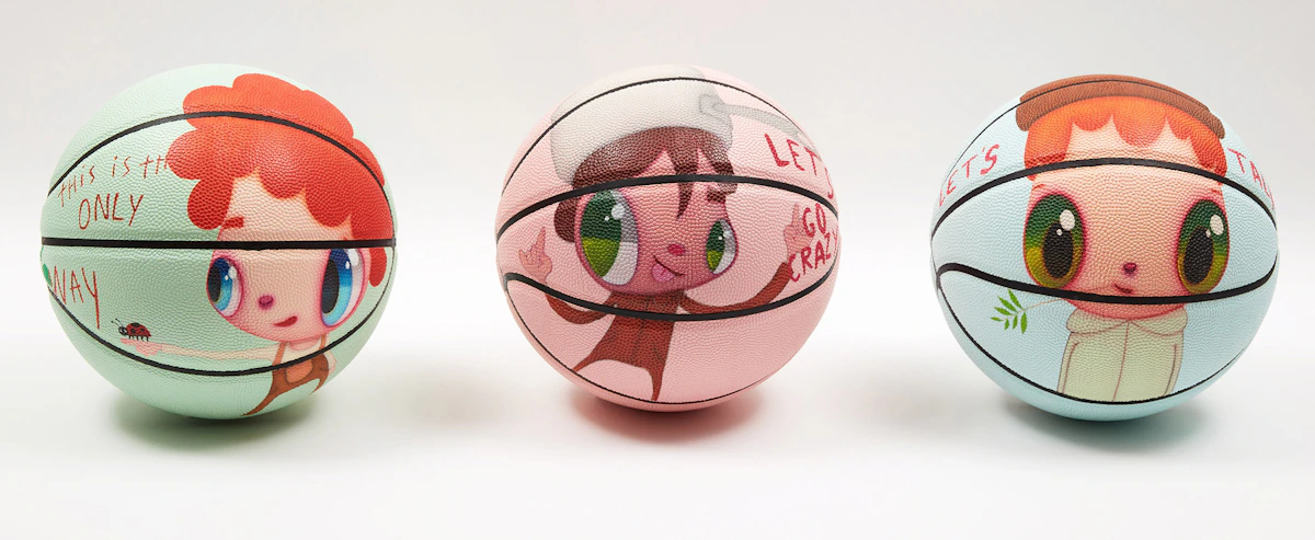 Javier Calleja and Mira Mikati, Suite of Three Limited Edition Printed Basketballs , acrylic printed on basketball, 2023