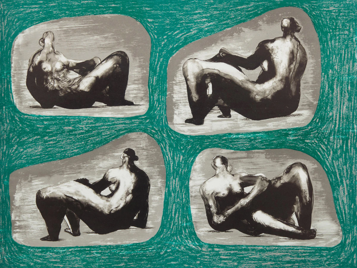 Henry Moore, Four Reclining Figures: Caves (Cramer 335), colour lithograph on T. H. Saunders paper, 1974