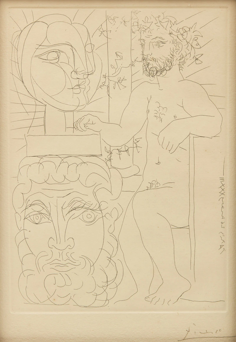 Sculpteur et deux têtes sculptées from the Vollard Suite (Bloch 157; Geiser 310 Bd) by Pablo Picasso