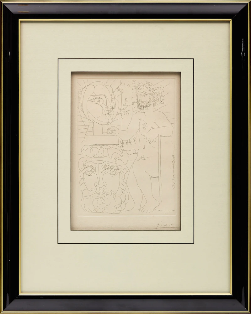 Pablo Picasso, Sculpteur et deux têtes sculptées from the Vollard Suite (Bloch 157; Geiser 310 Bd), etching, 1933 - view 2