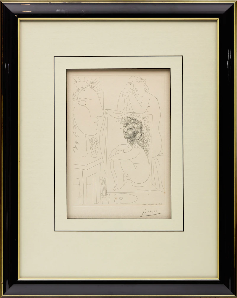 Pablo Picasso, Modèle accoudé sur un tableau from the Vollard Suite (Bloch 151; Baer 303), etching, 1933 - view 2