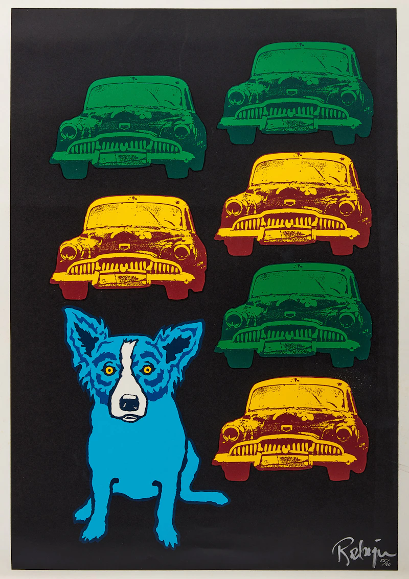 George Rodrigue, Junkyard Dog; A Blue Dog Christmas, two colour serigraphs - view 2