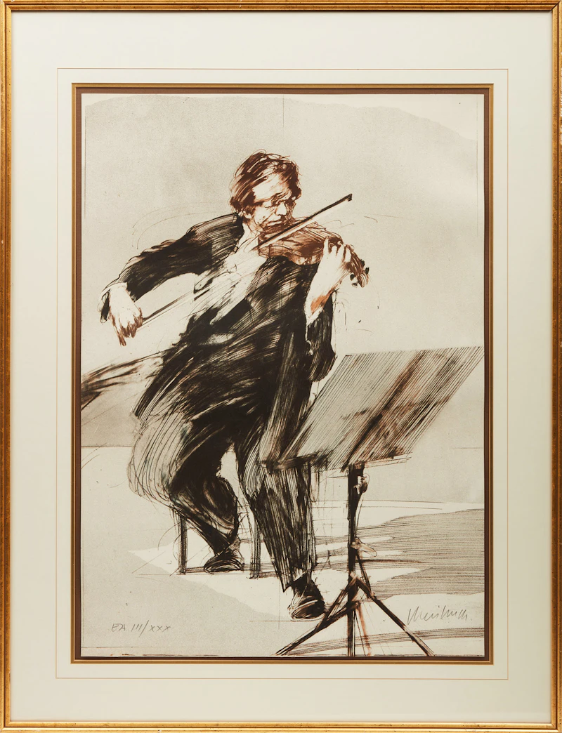 Claude Weisbuch, Violonist, colour lithograph - view 2